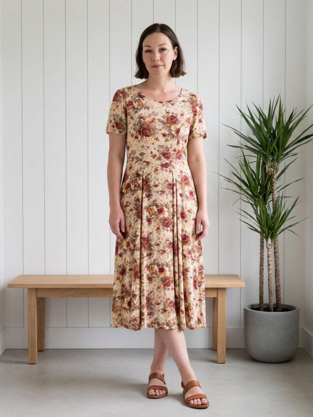 Amoretti Vintage Floral Flutter Sleeve Maxi Dress w/ Shoulder Pads Size 8